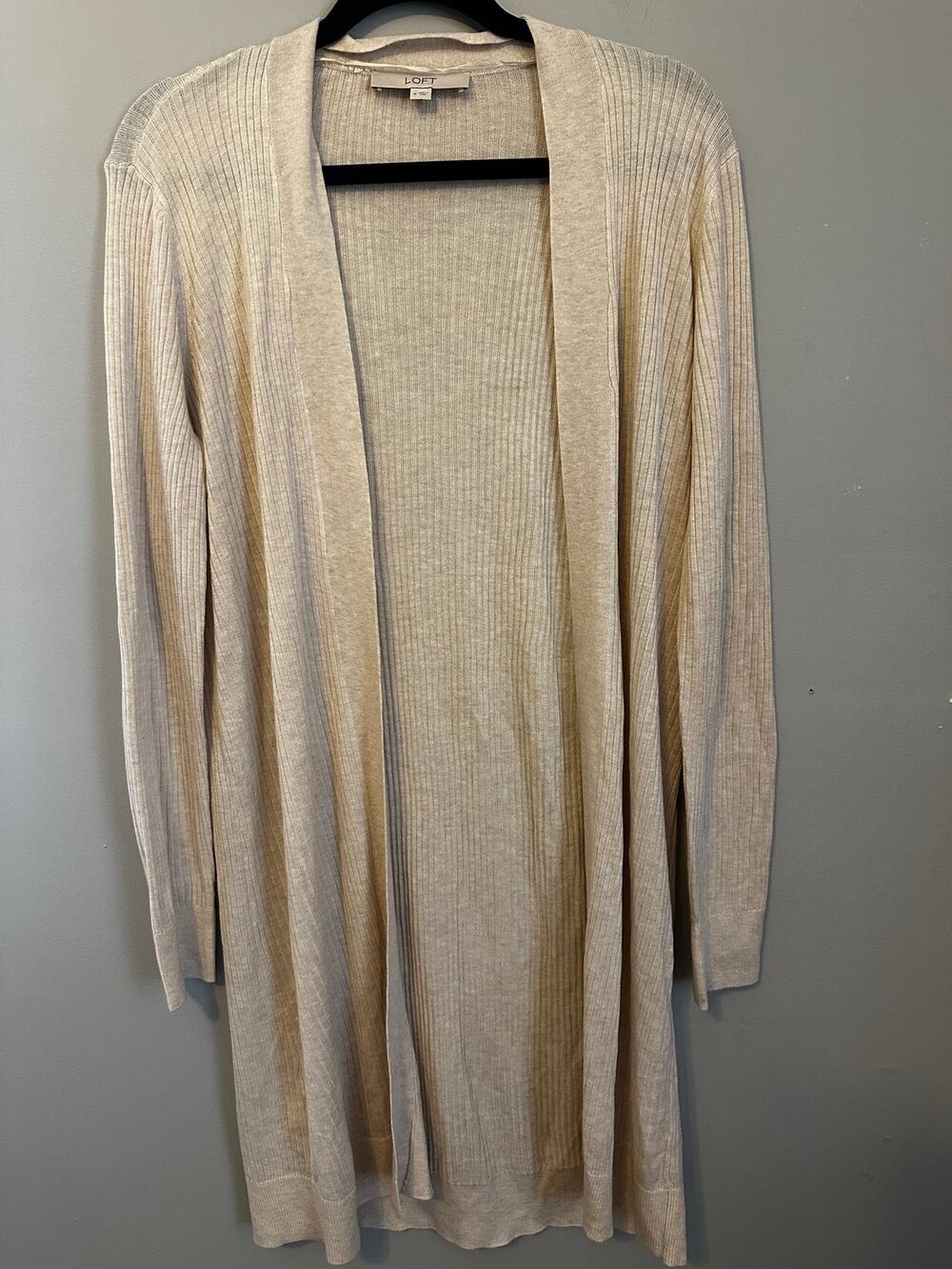 LOFT Oatmeal Ribbed Longline Open Front Cardigan Sweater Medium
